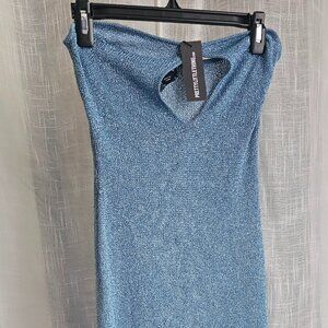 PRETTYLITTLETHING BLUE GLITTER KNIT CUT OUT MIDAXI DRESS SIZE M NWT